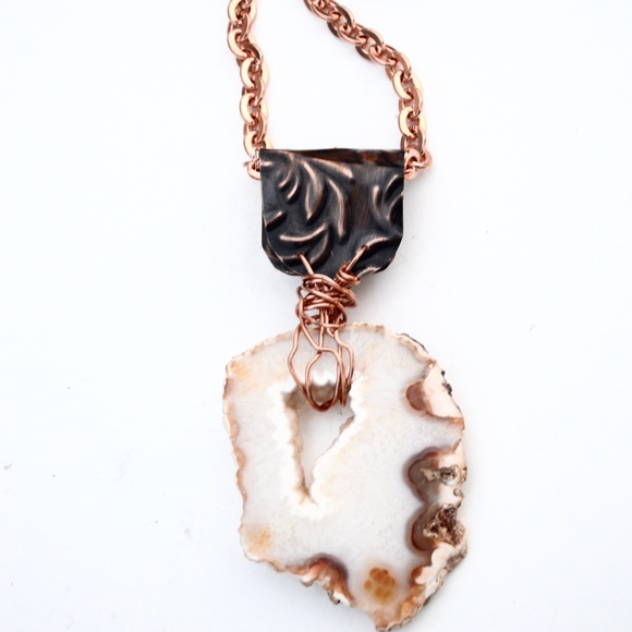Huge Agate Geode Heavy Solid Copper Chain πHPπ - Picture 5 of 6
